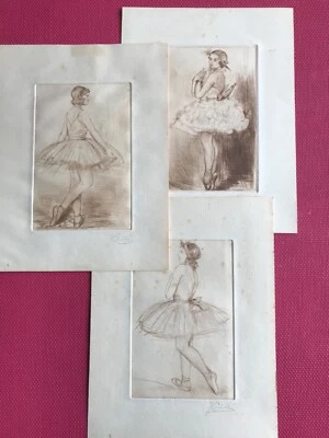 SUITE DE 3 GRAVURES SUR CUIVRE DANSEUSES ANNEES 30 SIGNEES - Photo 1/4