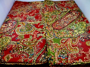 2 POTTERY BARN PILLOW COVERS 24" PAISLEY RED GREEN GOLD BLUE COTTON/LINEN - Picture 1 of 6