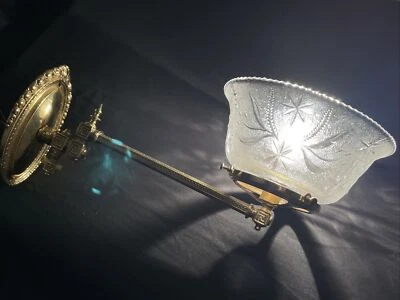 CONVERTED Antique Vtg Gas Wall Sconce Victorian Arts & Crafts Deco Brass & Glass - Image 1 of 4