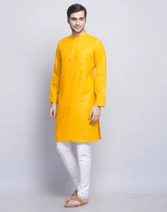 Indian Blend Art Silk Men Kurta Shirt T-Shirt Multi Size Tunic Top Solid Color - Picture 1 of 4