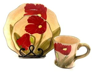 Nanette Vacher Red Renoir by Ambiance Poppy 3-Piece Place Setting-Rare Find! - Picture 1 of 8