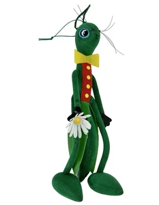 Nadel & Sons Vintage Soft Fuzzy Flocked Green Grasshopper Toy Plastic Daisy 10” - Picture 1 of 13