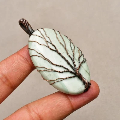 Ciondolo gioiello fatto a mano avvolto in filo di rame opale svizzero verde 2... - Immagine 1 di 4