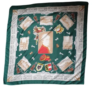 Vintage Green Red Mozartkugeln Mozart Music Polyester Scarf Made in Italy - Picture 1 of 5