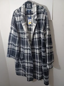 Chaps Womens Black/White Plaid Open Front Knit Heavyweight Cardigan New Size 3X - Picture 1 of 18