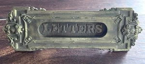 ANTIQUE SARGENT SOLID BRASS MAIL SLOT  GREAT PATINA  ART DECO VINTAGE Door Drop - Picture 1 of 7