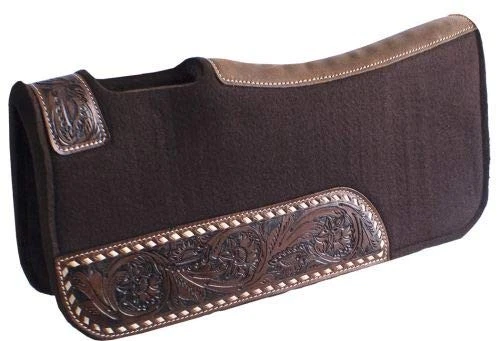 Showman Pony 24" x 24" Brown Felt Saddle Pad w/Floral Tooled Wear Leathers - Image 1 of 1
