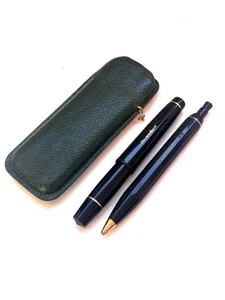 Vintage KAWECO SPORT 14k F Nib Fountain Pen & Ballpoint Set; Leather Case - Picture 1 of 7