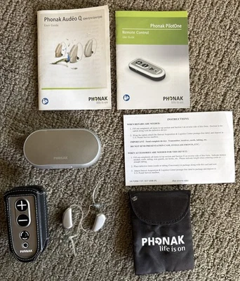 Phonak Audeo Q90 312T Hearing Aids  PilotOne Remote Case Excellent Tested - Image 1 of 4
