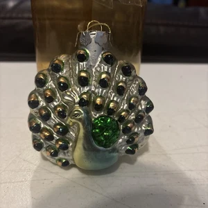 VINTAGE 1996 BLOWN GLASS PESCHKA PEACOCK BIRD CHRISTMAS ORNAMENT - Picture 1 of 4