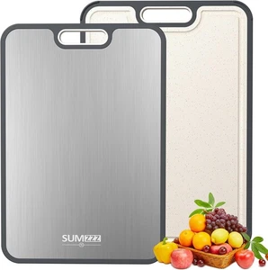 Tabla de Cortar Titanio para Cocina, Doble 16"L x 11"W, Plateada - Imagen 1 de 7