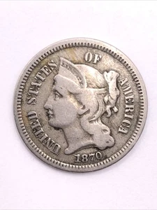 1870 Three Cent Piece Civil War Date Type Coin - Picture 1 of 2