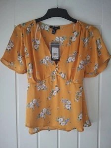 Ladies Summer Yellow Floral Print Newlook Top Size 8 Brand New - Picture 1 of 4
