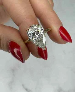 3 Carat Pear Shape E/VVS2 Lab Grown Diamond Engagement Ring 14k YELLOW GOLD - Picture 1 of 9