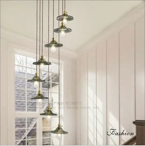 Nordic style brass stair lamp long chandelier duplex building villa stair light - Picture 1 of 11