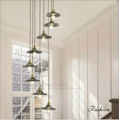 Nordic style brass stair lamp long chandelier duplex building villa stair light - Image 1 of 4