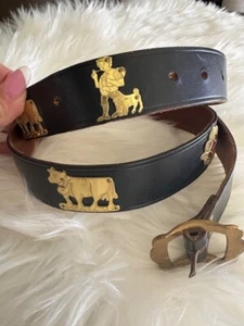Appenzeller Leather Belt 35” Woman Black Leather Gold Cows Sun Swiss Vintage L - Picture 1 of 9