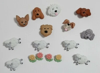 Lot of 16 Puppy Dog Faces Sheep Flower Resin Buttons Clothing Crafts Scrapbook  - Image 1 of 4