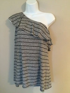 NWT Juicy Couture Grey/Black Stripe One Shoulder Flounce Top     Size XL    - Picture 1 of 3