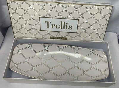 ONE SERVING TRAY Gift Box NIB Roseanna Inc. Trellis Pattern Light Pink Gold Trim - Image 1 of 4