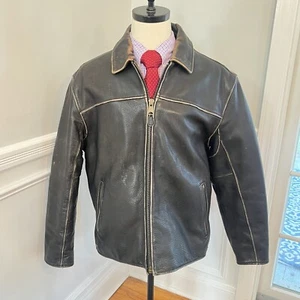 Marc New York Andrew Marc Hombre’s Cuero Envejecido Pesado Moto Chaqueta Grande Marrón - Imagen 1 de 13