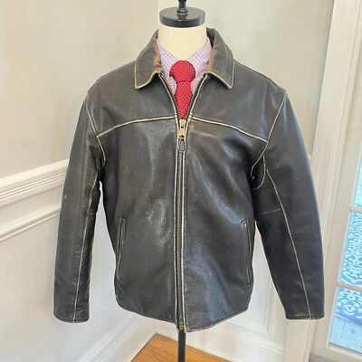 Jaqueta de Moto Pesada Marc New York Andrew Marc Masculina Couro Desgastado Marrom Grande - Imagem 1 de 4