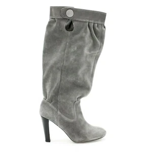 Michael Kors Ladies 9 M Gray Suede Heels Mid Calf Side Zip Top Snap Boot - Picture 1 of 11
