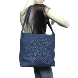 Raviani New Indian Embossed Western Denim Tote Bag - Picture 1 of 47