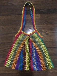 New Multi Color Knit Crocheted Macrame Lined Beach Bag - Picture 1 of 3