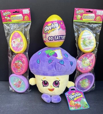Shopkins Pascua 6 huevos rellenables lenticulares con pegatinas*tatuajes*muffin de bayas de felpa Foto 1 de 4