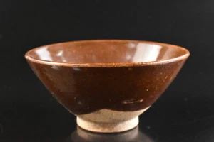 T5496: Chinese Brown glaze Shapely TEA BOWL Chawan utensils used in Senchado - Picture 1 of 7