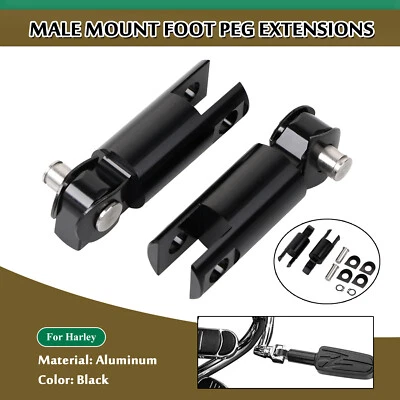 Black Male Mount Foot Peg Extensions For Harley Street Glide Fat Boy Road King - Imagem 1 de 4