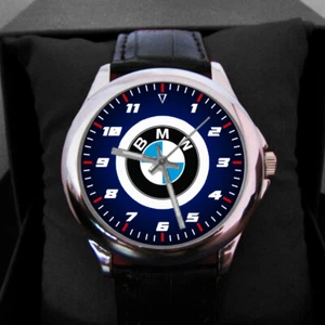 Rare!!! Leather Watch Bmw Logo Stainless Steel - Picture 1 of 3