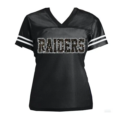 Las Vegas Raiders Glitter Jersey for Women Black Silver Small Medium Large XL 2X - Image 1 of 4