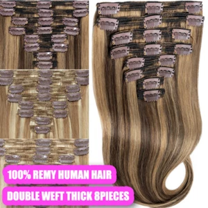 Doppelt Tressen Dick Weft Echthaar Clip in Extensions Haarverlangerung Balayage - Bild 1 von 38