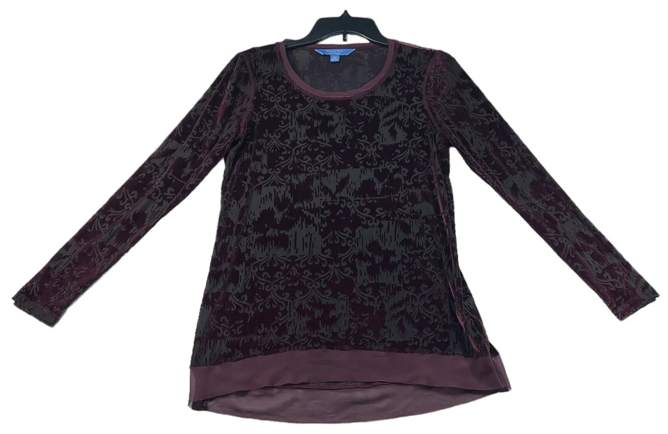 Simply Vera Vera Wang Blouse Womens Size Medium Petite PM Burgundy Long Sleeve - Image 1 of 4
