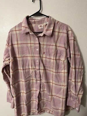 Camisa Levi's Abotonada Para Mujer 1X Rosa Cuello A Cuadros Manga Larga Bolsillo Informal Foto 1 de 4