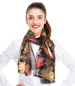 Fashion Autumn Large Maples Leaves Scarf Silky feeling Scarf, Made in Korea - Picture 1 of 7
