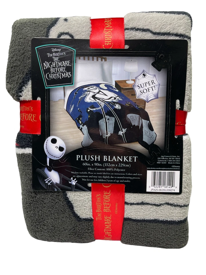 Disney Nightmare Before Christmas Jack Skellington Santa Plush Blanket 60x90
