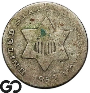 1852 Three Cent Silver Piece, Rotated Reverse Die, Mint Error - Picture 1 of 3