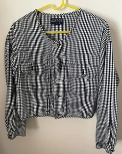 Vintage 80s ESPRIT Sport Long Sleeve Button Shirt Navy Blue and white check - Picture 1 of 11