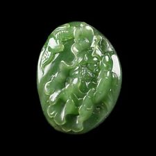 China Hand Carved natural green Hetian Jade Peony flower statue Pendant