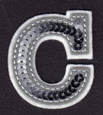 LETTERS - Silver  Sequin  2" Letter "C" - Iron On Embroidered Applique - Image 1 of 2