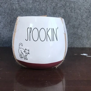 NWT Rae Dunn Spookin' Cat Halloween Planter Flower Pot Off White Maroon - Picture 1 of 8