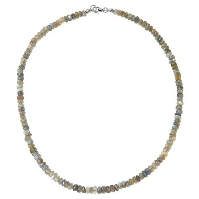 Collar de plata de ley 925 estación de labradorita arco iris con cuentas para mujer, 18 pulgadas Foto 1 de 4