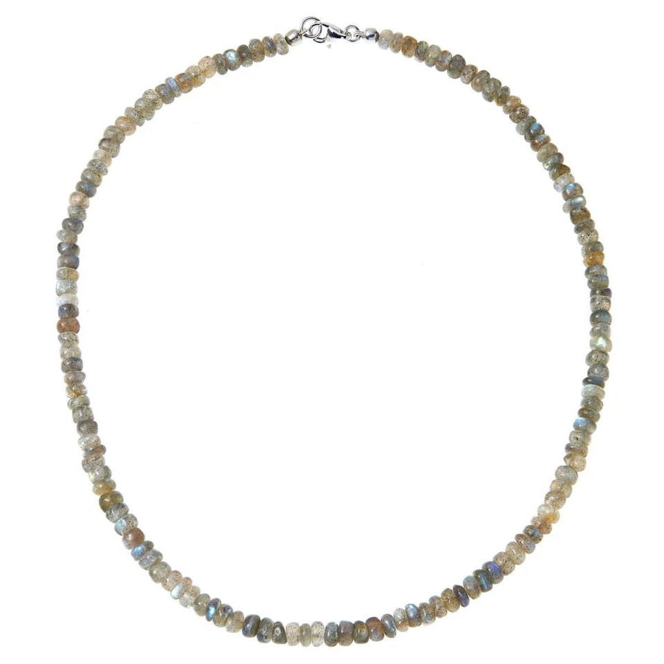 Collar de plata de ley 925 estación de labradorita arco iris con cuentas para mujer, 18 pulgadas Foto 1 de 4