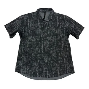 LULULEMON BLACK GREY AOP BUTTON UP COLLARD SHORT SLEEVE SHIRT 2XL (43) - Picture 1 of 5