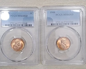 1944 Lincoln Wheat Cent PCGS (1) MS64RD, (1) MS66RD Total (2) Coins See Pics. - Picture 1 of 4