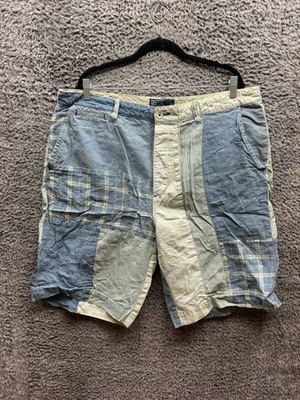 Polo Ralph Lauren tiro alto lino retazos Madras corto azul blanco para hombre talla 40 Foto 1 de 4