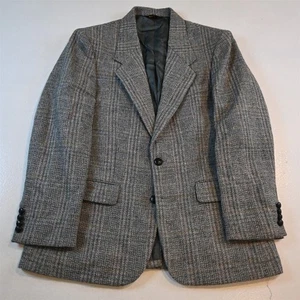 Vtg Mens 38S Gray Plaid Wool Tweed Mens Blazer Suit Jacket Sport Coat - Picture 1 of 12